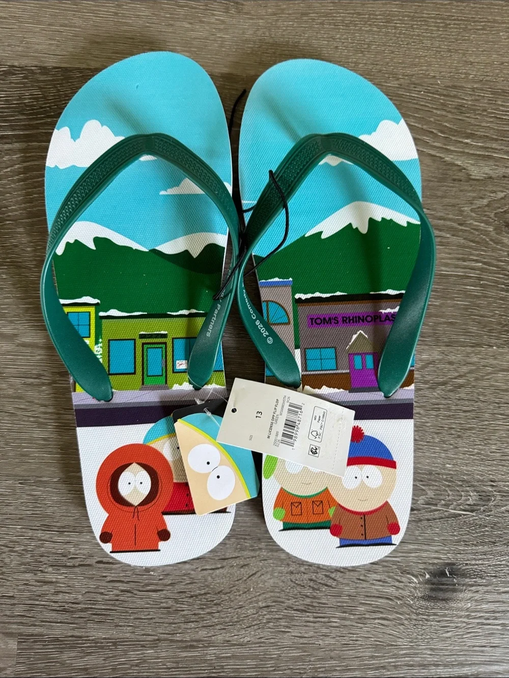 South Park Men or Women ' Teal & Green Character Flip Flops